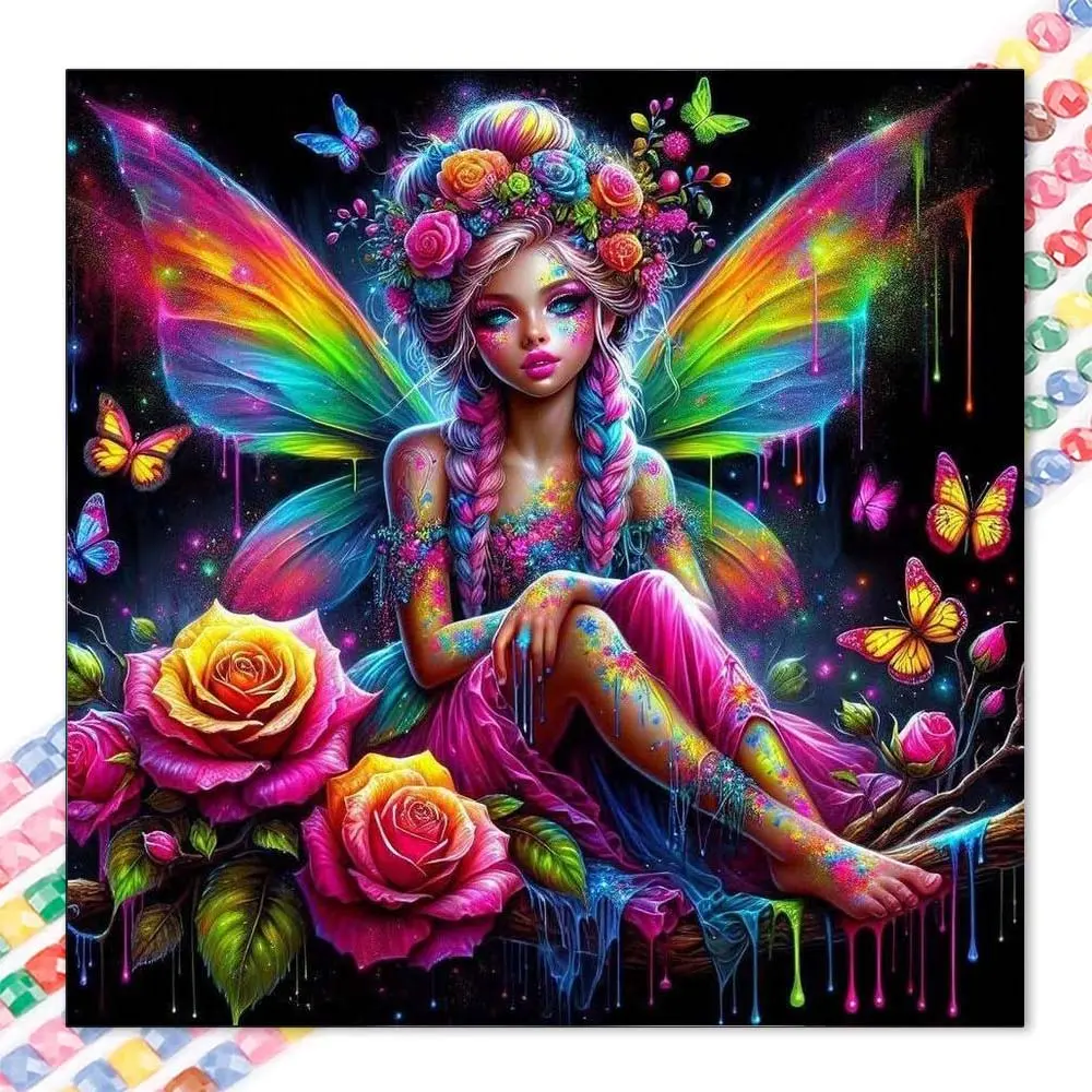 1 set of DIY diamond painting kit, 5D diamond art kit, DIY decoration fairy diamond painting kit with full round diamonds, mosaic, diamond art, DIY art home decor, Handicraft, suitable for Christmas.