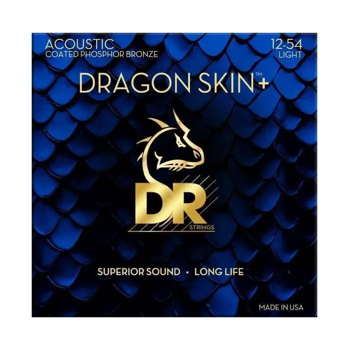 DR Strings Dragon Skins Phosphor Bronze 12-54 Light Gauge Acoustic Guitar Strings - Exceptionally Musical, Superior Sound, Outstanding Endurance, All-Seasons Use, For Acoustic Guitars
