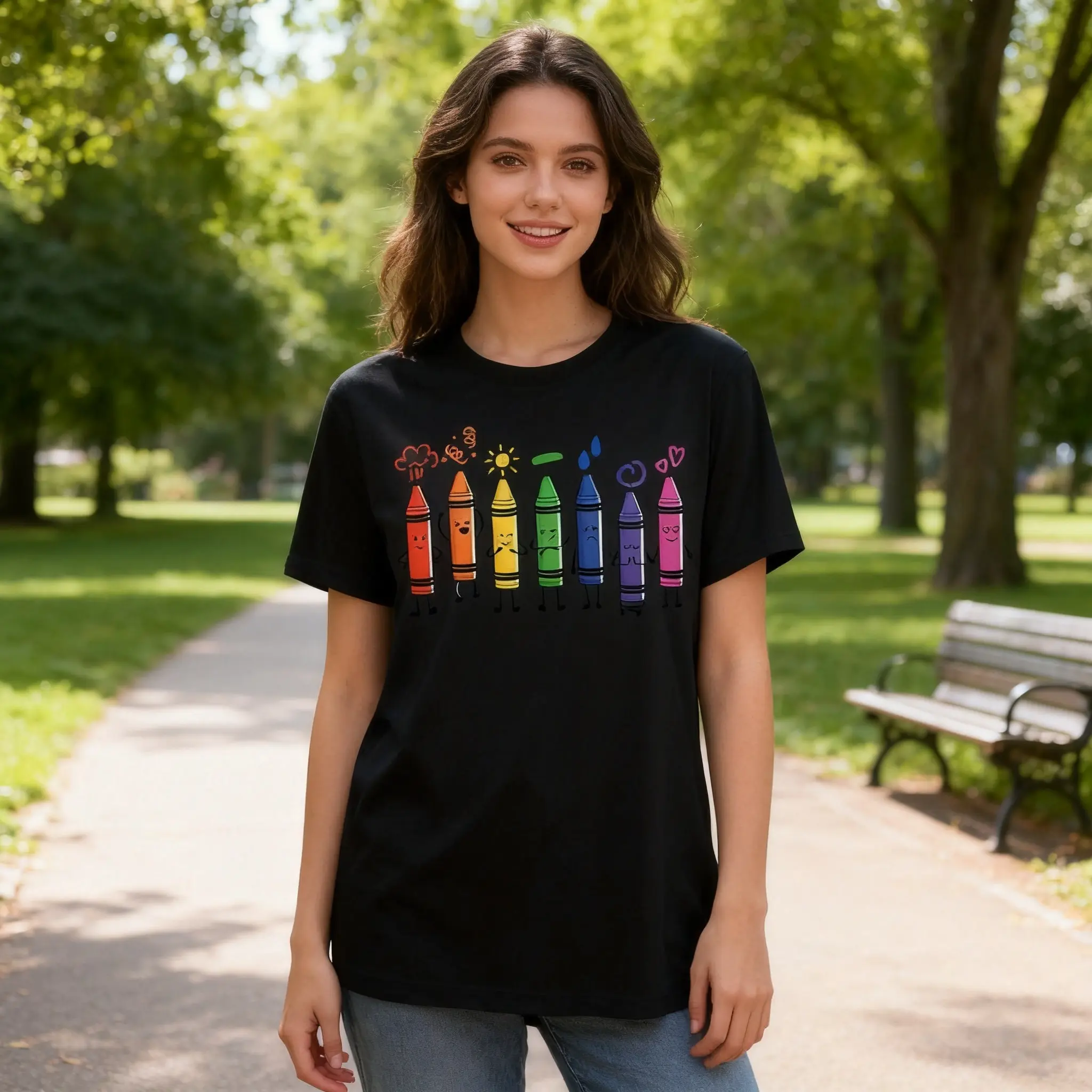Men's Graphic Tee with Cute Rainbow Crayons & Various Mood Cartoon Designs, S-5XL Sizes - Home Supplies Miscellaneous Home Essential unisex retro street t-shirt summer workout classic fit