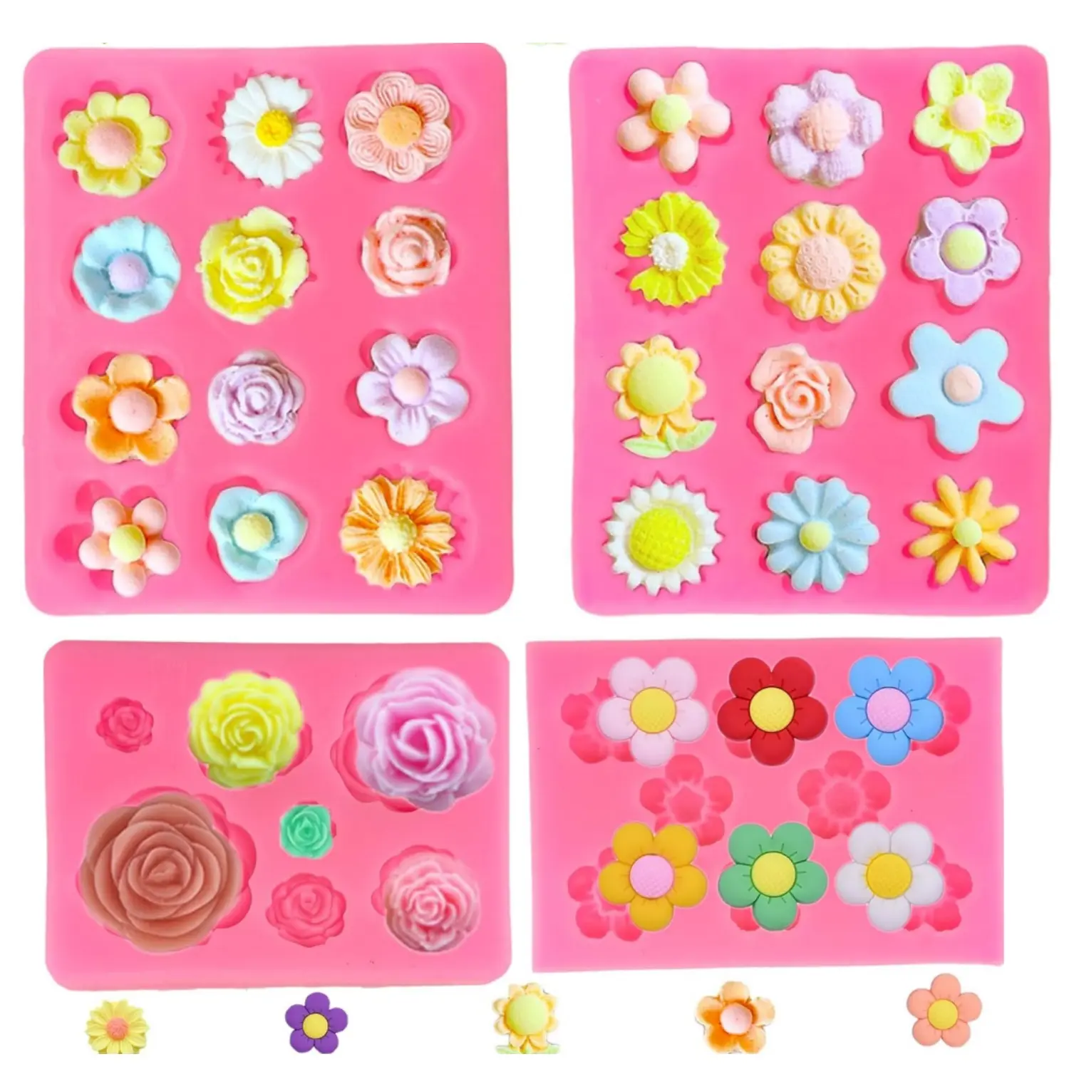 4Pcs Flower Silicone Molds - Rose & Daisy Mini Chocolate & Fondant Cake Decorating Molds for Baking, Soap, Ice Cube & Wax Melt - Home Improvement.