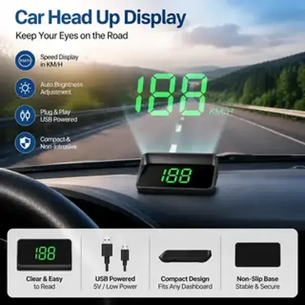 2026 New Car mounted Head Up Display HUD Windshield Speed Projector GPS Digital Speedometer For All Cars Car Electronics Accessories KMH
