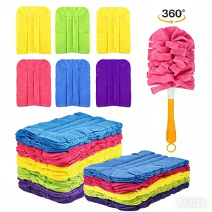 Washable Duster Refill Kit - 6 Refills with 1 Handle, Reusable Fleece Duster Heads, Hand Duster, Replacement Dusters for Swiffer, Swiffer Compatible Cleaning Pads Tools for Home, Unscented Dust Removal Brush for Car Furniture Shutter Ceiling Fans Pet