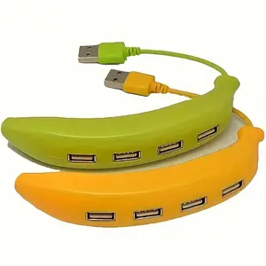 1PC Funny Banana Shape USB 2.0 Hub,4 Port USB Splitter with Bright Green and Yellow Shell Design Usb Port Gadget Usb Adapter Usb Extension