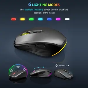 SABLUTE KM61 2.4G Wireless Mouse with USB Receiver, 3 Adjustable Levels, 6 Buttons, Rechargeable Soundless Operation, 7 Colorful Lights, Compatible with Windows, Mac, PC, Notebook