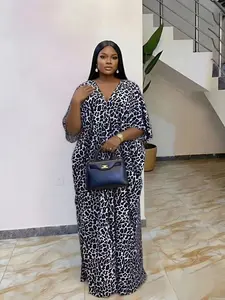 New Fashion Ethnic Style Leopard Print Animal Hot Diamond Sexy V-neck Women's Loose Boubou kaftan Tan Casual Wear Dress Elegant Temperament Large Size Daily Leisure Shopping Home Beach Vacation Party Middle Eastern Robe with Scarf 2026