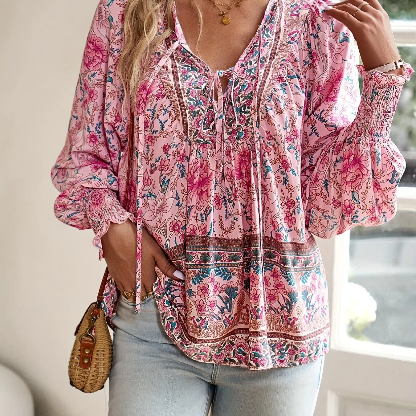 Cuffed Sleeves-Pink Print