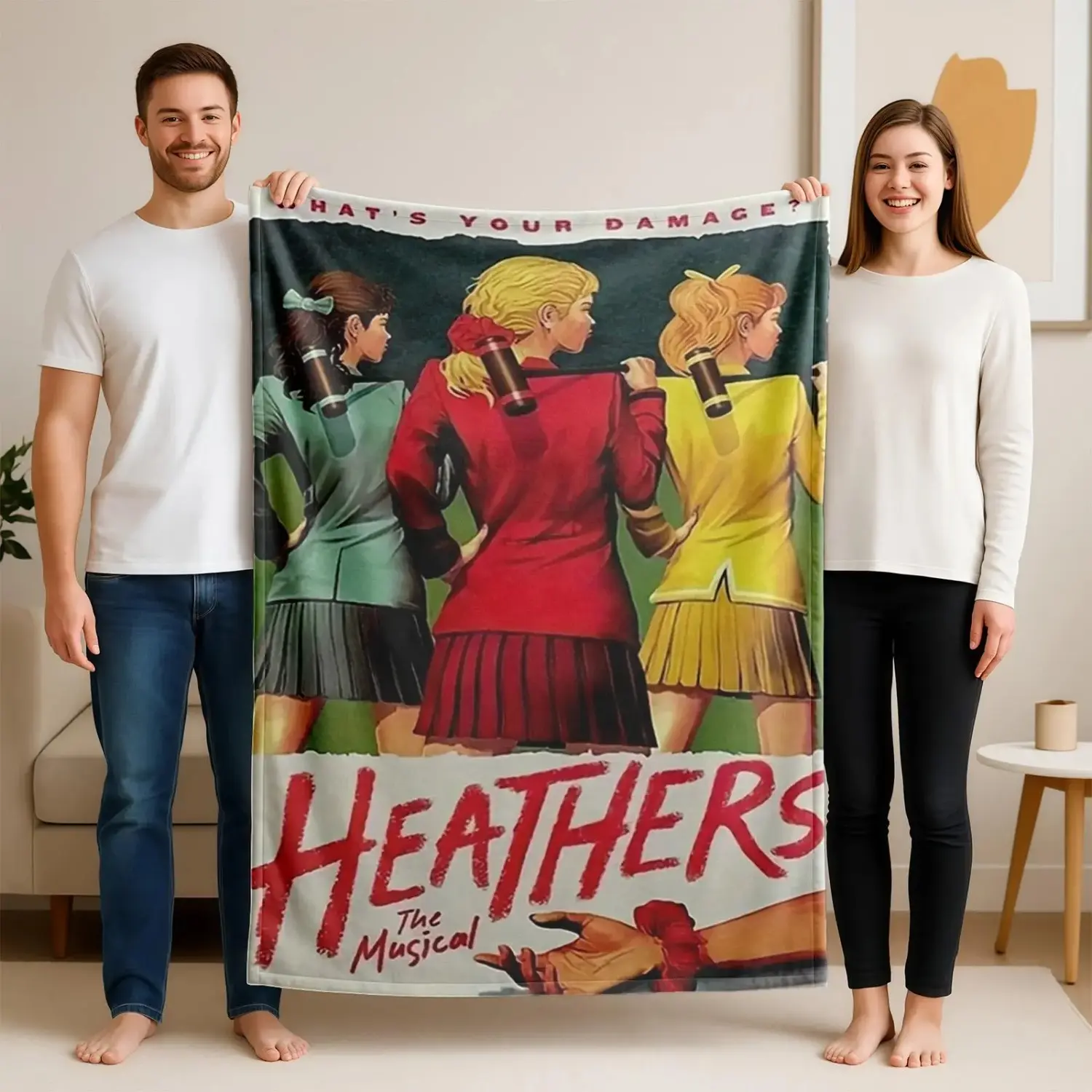 1 piece Photos and Promotional Posters of the Musical 'Heathers' themed flannel blanket, Soft Cozy Blanket - All-season comfortable, with modern design, suitable for sofas and beds, digitally printed pattern, flannel material, super soft and warm