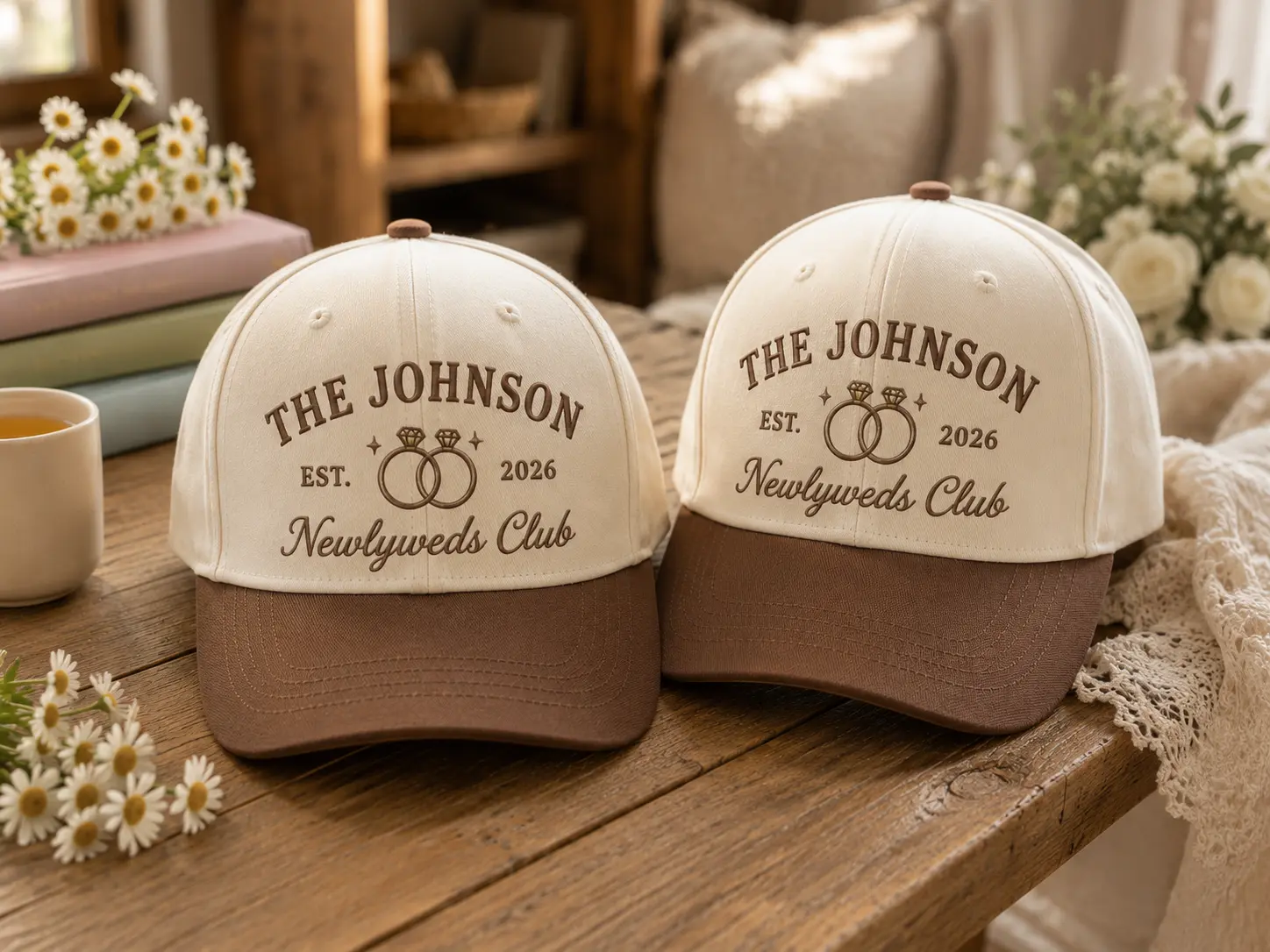 Personalized Newlyweds Club Trucker Hat, Custom Last Name Embroidered Cap, Wedding Couple Hat, Honeymoon Gift, Just Married Gift