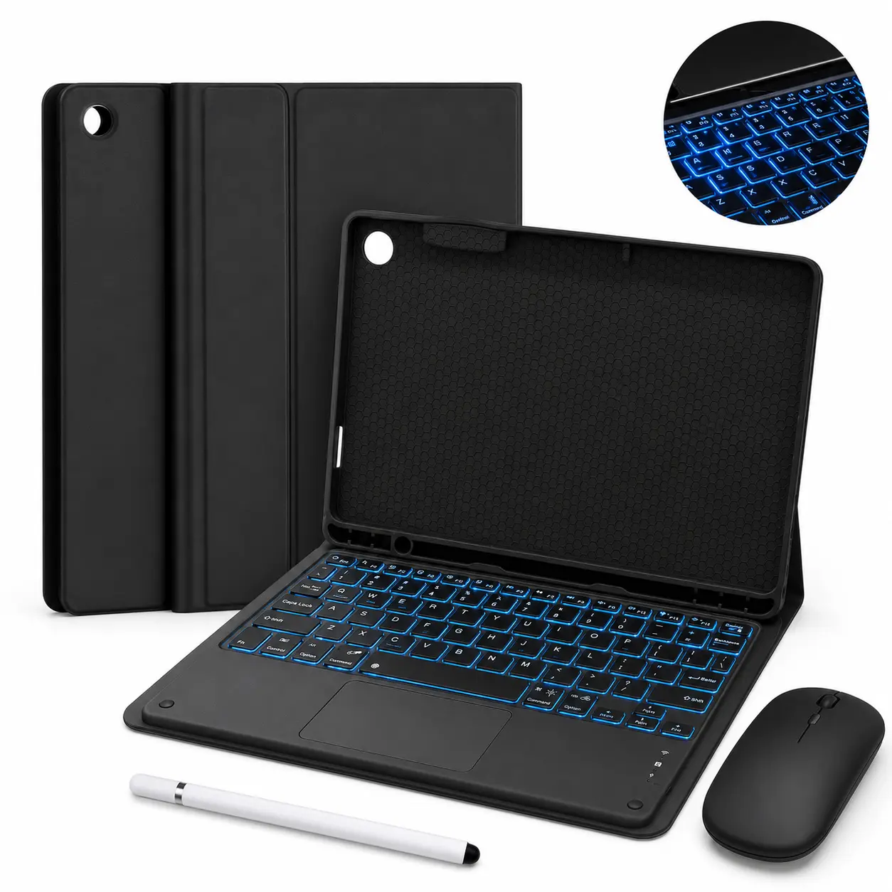 For Samsung Galaxy Tab A11 Plus/A9 Plus 2026/2023 11 inch Case with Keyboard, Ultra-Light Magnetic Folio Keyboard Cover with Multi-Touch Trackpad, 7-Color Backlit Wireless Keyboard, Stylus Holder, Wireless Mouse, Stylus & Keyboard Protector Film