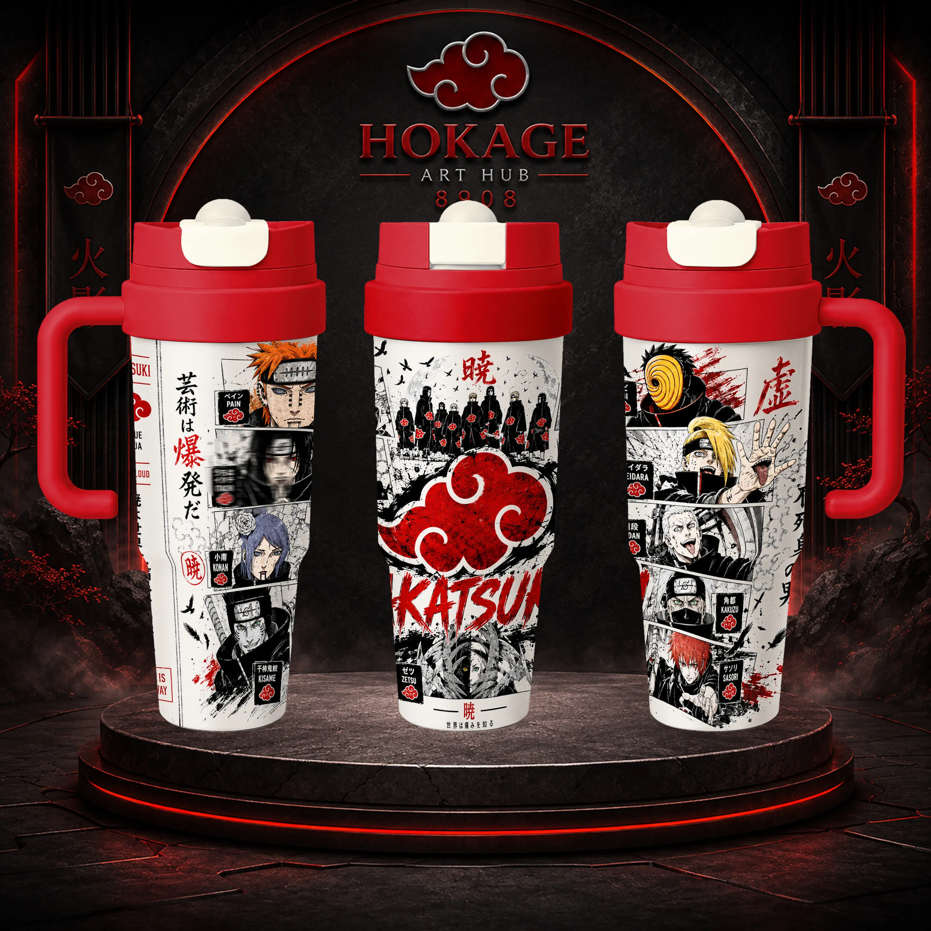 Insulated Tumbler Akatsuki Rogue Ninja Red Cloud NRT Anime Stainless Steel 17oz 24oz 30oz Travel Mug Double Wall Vacuum Hot Cold Coffee Cup Reusable Drinkware Anime Gift for Fans