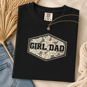 Girl Dad Comfort Colors Shirt, Camo Father Daughter Tee, Proud Dad Graphic T-Shirt, Father's Day Gift for Dad, Family Matching Tee