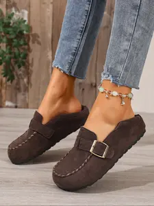 New Vintage Matte Leather Slippers for Women, One-Step Flat Shoes, Comfort Soft Sole, Casual Loafers, Lazy Shoes