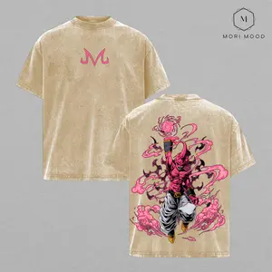 Majin Buu Vintage Washed Anime T-Shirt | Kid Buu Pink Energy Graphic Tee | Oversized Streetwear Retro Shirt | Heavy Cotton Gift for DBZ & Anime Fans