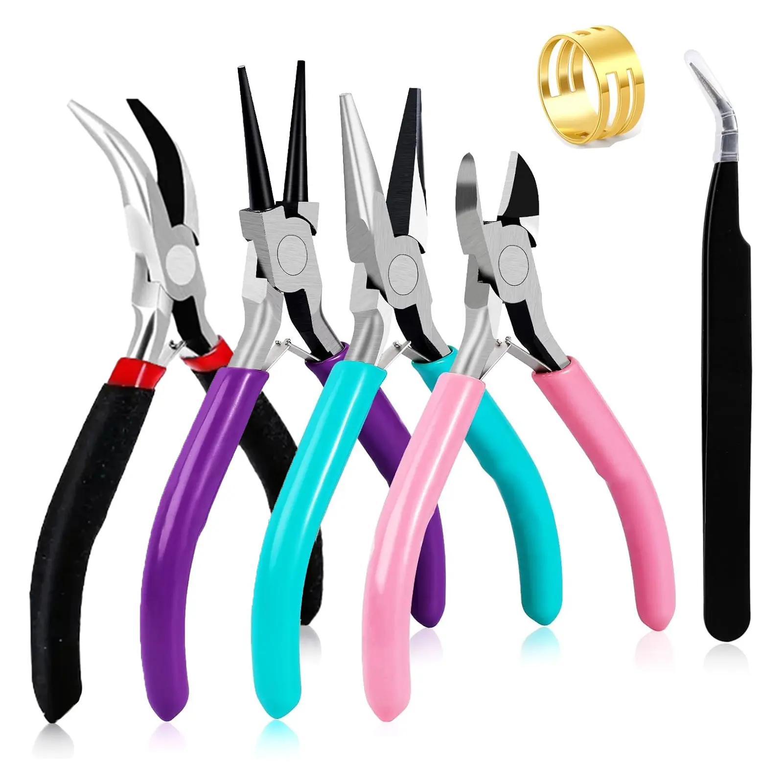 Crimping Jewelry-Making Tool Kit (6-Piece Set) - Round Nose, Pointed Nose, Round Bending Tools, Tweezers, Wire Cutter for DIY Beading, Bracelet Crafts, Crimping Jewellery-Making Tools