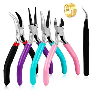 Crimping Jewelry-Making Tool Kit (6-Piece Set) - Round Nose, Pointed Nose, Round Bending Tools, Tweezers, Wire Cutter for DIY Beading, Bracelet Crafts, Crimping Jewellery-Making Tools