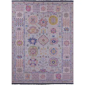 Light Blue Geometric Fine Serapi Hand Knotted Wool Rug - 9' 0" X 12' 1"