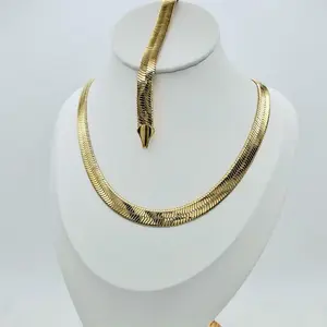Gold 9mm Herringbone Necklace & Bracelet Set, 14k Heavy Plated Gold, Elegant Design for Everyday Wear