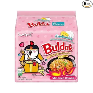 Samyang Buldak Spicy Ramen, Hot Chicken Ramen, Korean Stir-Fried Instant Noodle, Carbonara, 1 Bag with 5 Pack