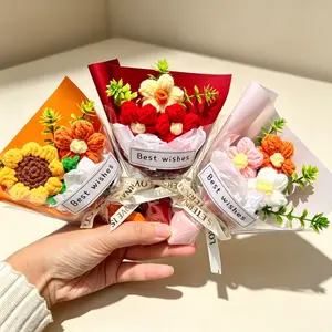 Mini Crochet Flower Bouquet, Handmade Knitted Small Flower Bouquet Gift for Birthday Graduation Party