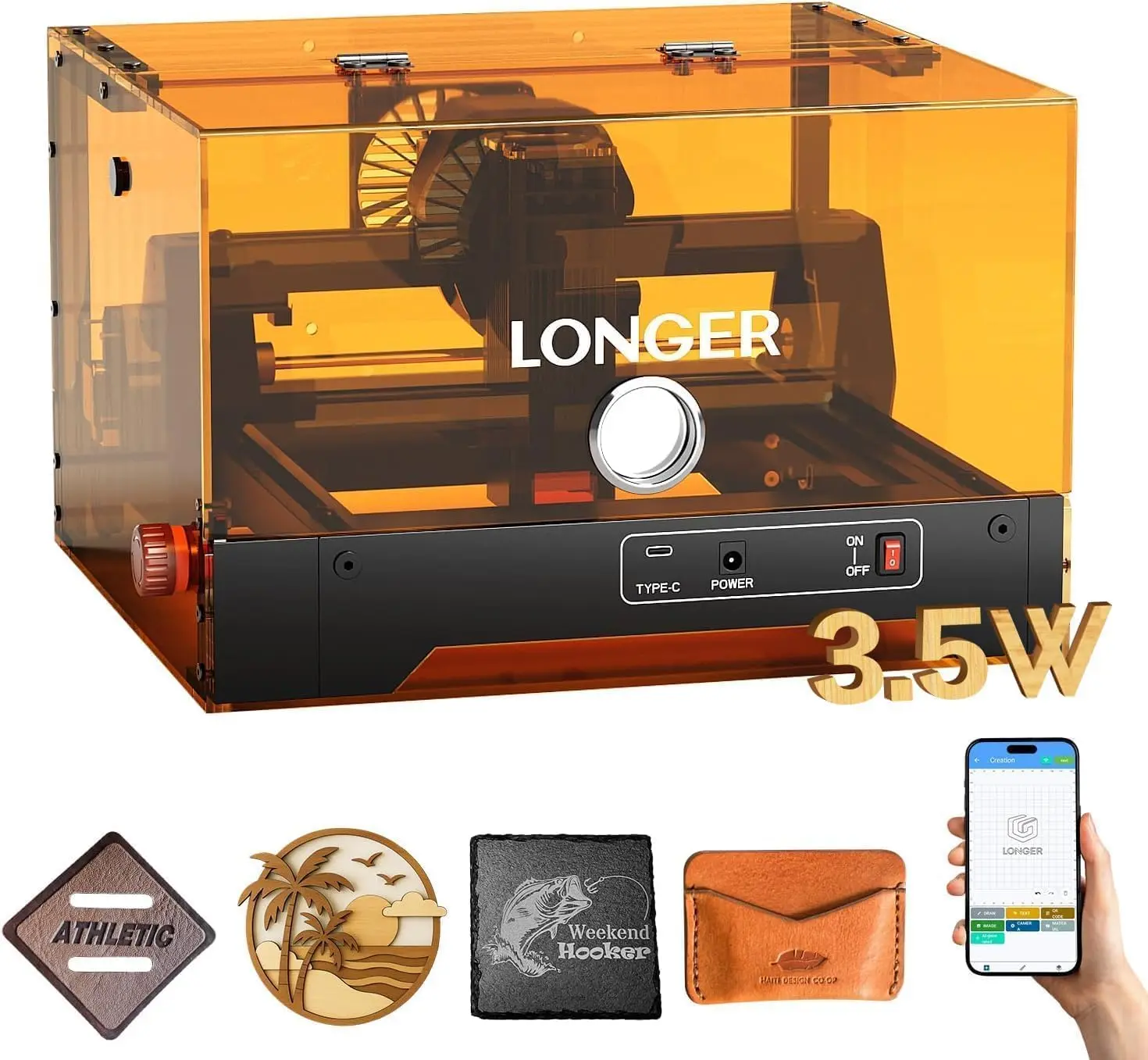 Longer RAY5 miniS Laser Engraver with Enclosure,3.5W Output,12,000mm/min High-Speed for Wood, Acrylic,Leather, Built-in Wi-Fi, APP Control, FDA Class 1 Safety Protection,Engraving Area 130 * 140mm