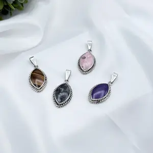 950 Silver Eye-Shaped Pendant in Natural Stone - Versatile & Elegant Gift Choice for Any Occasion