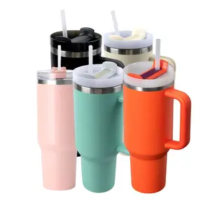 40 oz Stainless Steel Tumbler with Handle, Lid, and Straw  Double Wall Vacuum Insulated  High quality Drinkware Flasks