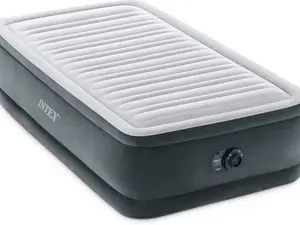 Intex Dura-Beam Twin Size Air Mattress 18in Height with Built-in Pump Fiber-Tech Material Portable Inflatable Blow-up Bed for Camping Travel Guests
