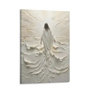 Jesus Walking on Water Canvas Painting Poster with Box - Modern Ready-to-Hang Religious Wall Decor, Divine Light Home Decor Products, Modern Art Design Religious-Themed Gift for Christian Homes