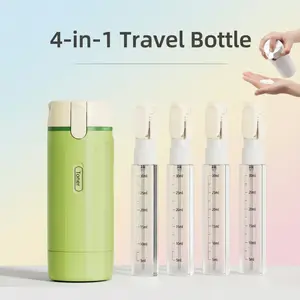 4-in-1 Travel Dispenser Bottle Set, Portable Toiletries Containers with Fold-Down Pump Heads, Leak-Proof Cosmetic Shampoo & Lotion Storage, Compact Plastic See-Through Bottles for Travel  bottle travel ideal