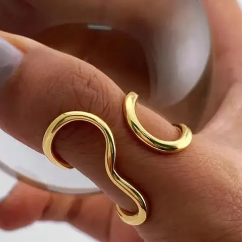 Minimalist Temperament Irregular Line Design Cuff Ring, Stainless Steel Rings, Metal Rings, Fashion Accessories for Women & Man, Trendy All-match & Exquisite Jewelry for Birthday Gift