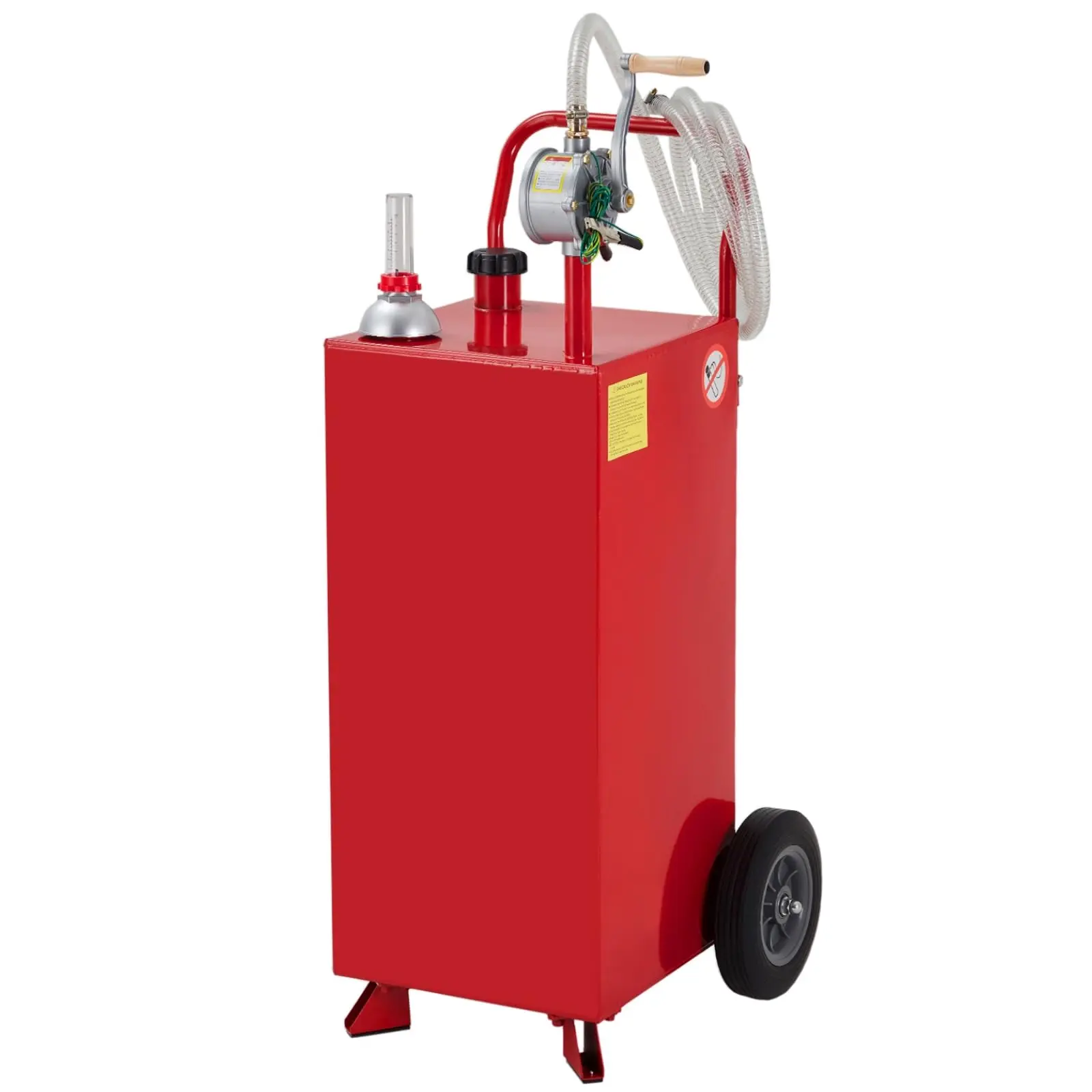 GARVEE 35 Gallon Portable Fuel Caddy with Manual Transfer Pump, 2-Wheel Gasoline and Diesel Container for Cars, Lawn Mowers, ATVs, and Boats, Red