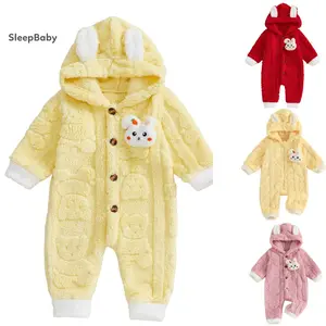 Baby Winter Plush Hood Romper Cute Bunny Long Sleeve Zip Up Full Length Bodysuit Snowsuit