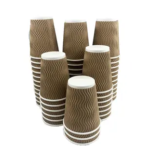 Heyiwell 16 oz Insulated Ripple Paper Coffee Cup 500 Pack Disposable Coffee Cups Suitable for Cold/Hot Coffee, Chocolate, Juice or Tea,Brown