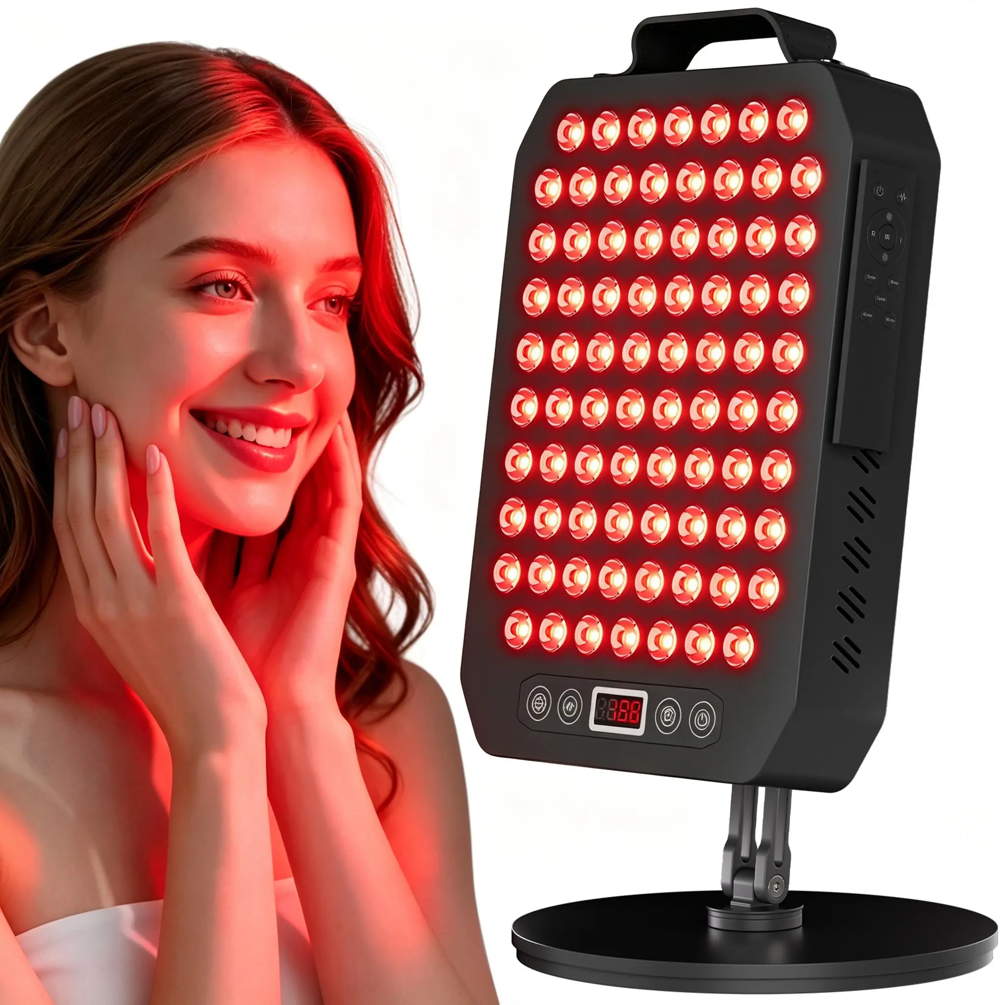 Young Master red Light Therapy Panel for Face and   Body, 78 LEDs Dual Chip 660nm Red Light & 850nm Near   Infrared Light Device with Rotatable Stand and Magnetic   Remote for Skin, Sleep, Athletic Performance