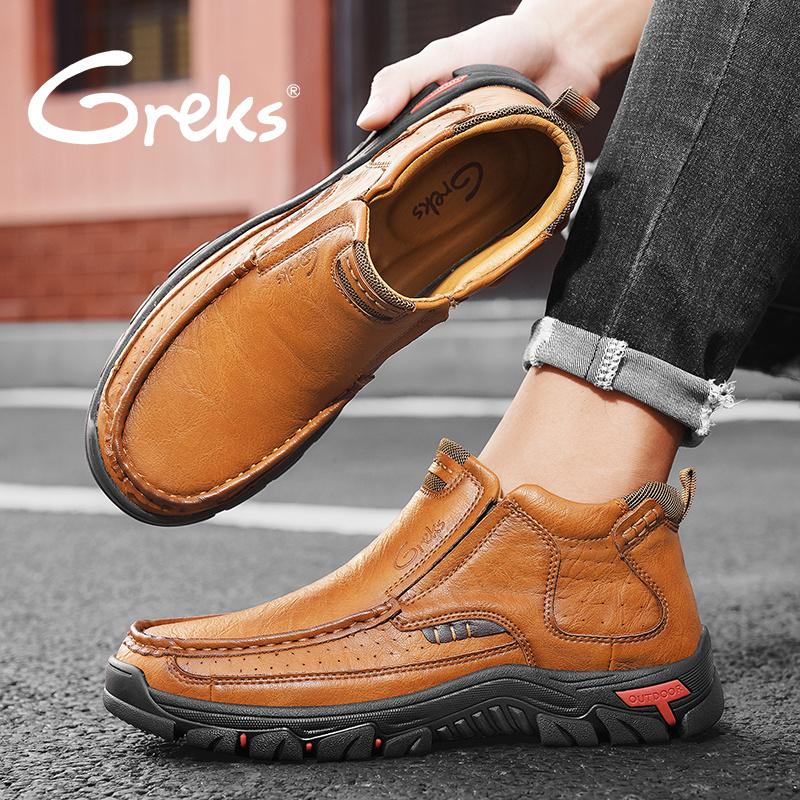 GREKS Men's Slip-On Boots with Flexible Rubber Sole Comfortable for Fall Casual Everyday Various Occasion Black Dark-Brown FallFreshness