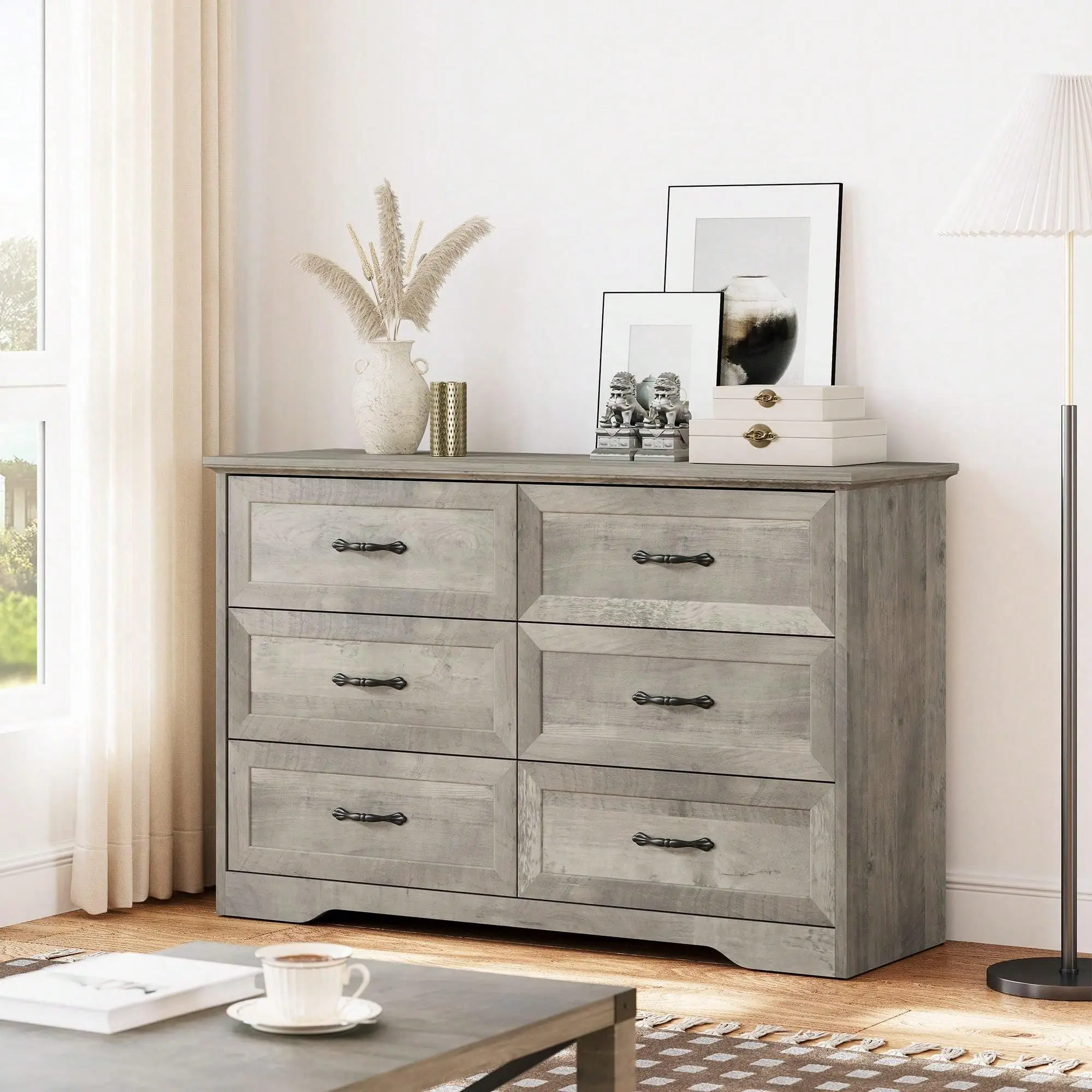 Gaomon 6-Drawer Laminated Wood Dresser Set - Bedroom Chest with MDF Backer, Smooth Rollers for Closet, Living Room, Drawer Storage Cabinet, Furniture Drawer