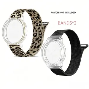Metal strap 18mm 20mm 22mm compatible with Garmin Venu 3S/Venus 4 strap, Vivoactive 5/6/4S/3 stainless steel mesh strap, Forerunner 265S/255S quick release replacement strap, men's and women's leopard print Milan strap 2 sets