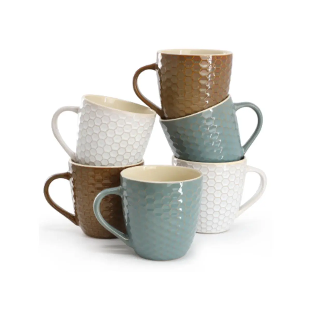 Elama EL-HONEYBEE6 6-Piece Stylish Glossy Ceramic Honey Bee Cup Set, 15 oz, Assorted Colors for Drinks
