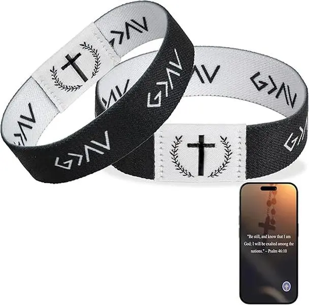 Unisex NFC Smart Bracelet - 6.5in Small Retro Double-Tone Fabric Wristband, Tap-to-Open Scripture, Reversible Colorful Christian Religious Jewelry, Faith-Inspired Gift for Faith Seekers, Convenient Access Wearable Fashion Accessory, 6.5In Size
