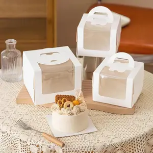 8 Pcs 6.3x6.3x6 Inch White Cake Boxes with Handle & Boards, Easy Carrying Paper Cake Containers, Cake Holder Window Carriers for Birthday Christmas Birthday Wedding, Party, Gift Premium Cake Box