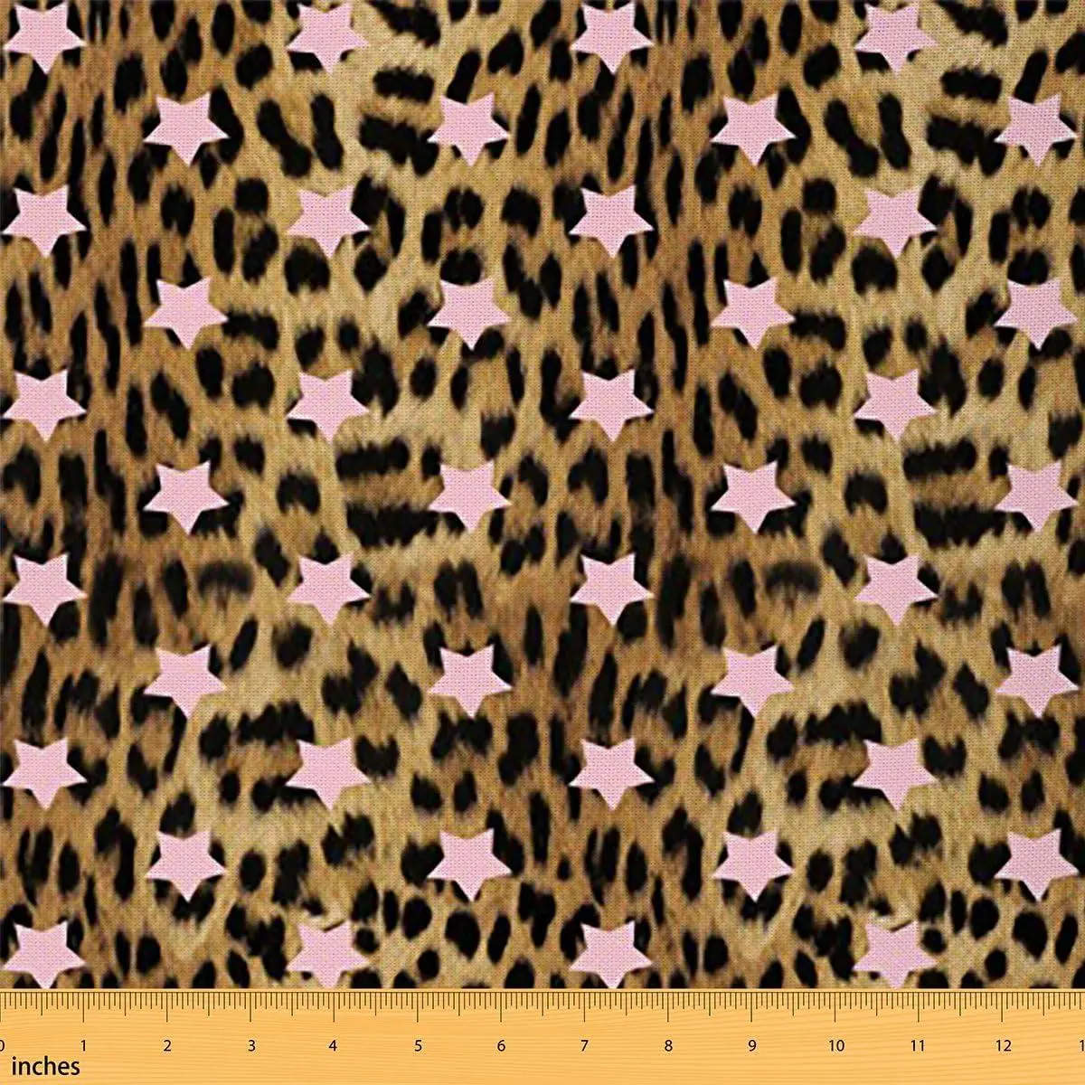 Brown Leopard Print Fabric by The Yard,Soft Polyester,Pink Stars Patchwork Fabric for and Home DIY Projects,Wild Cheetah Skin Print Fabric,Bolt,No Stretch