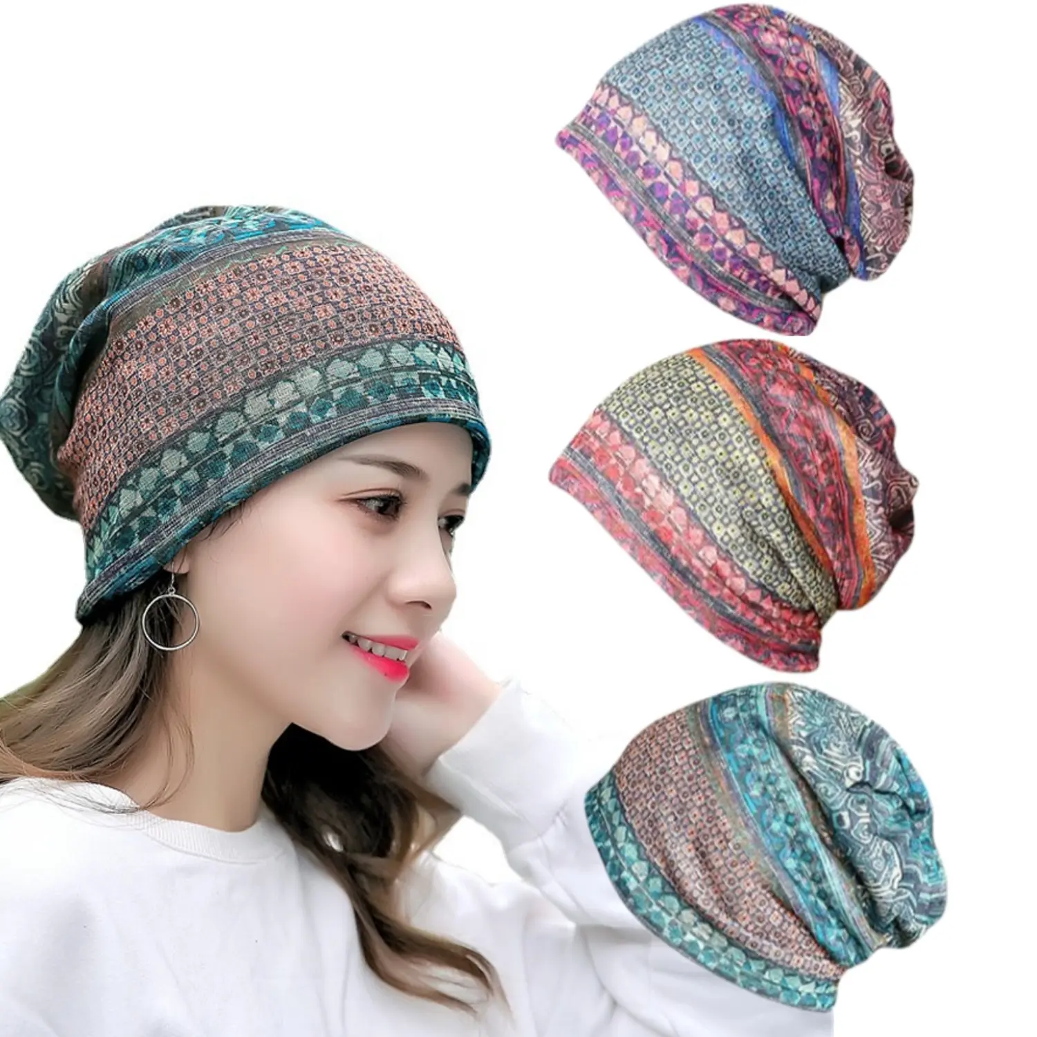 Women's 3Pcs Multifunctional Skull Caps - Outdoor Sport Casual Hat, Fashion Baggy Slouchy Beanie, Chemo Headwear Scarf Head Cover