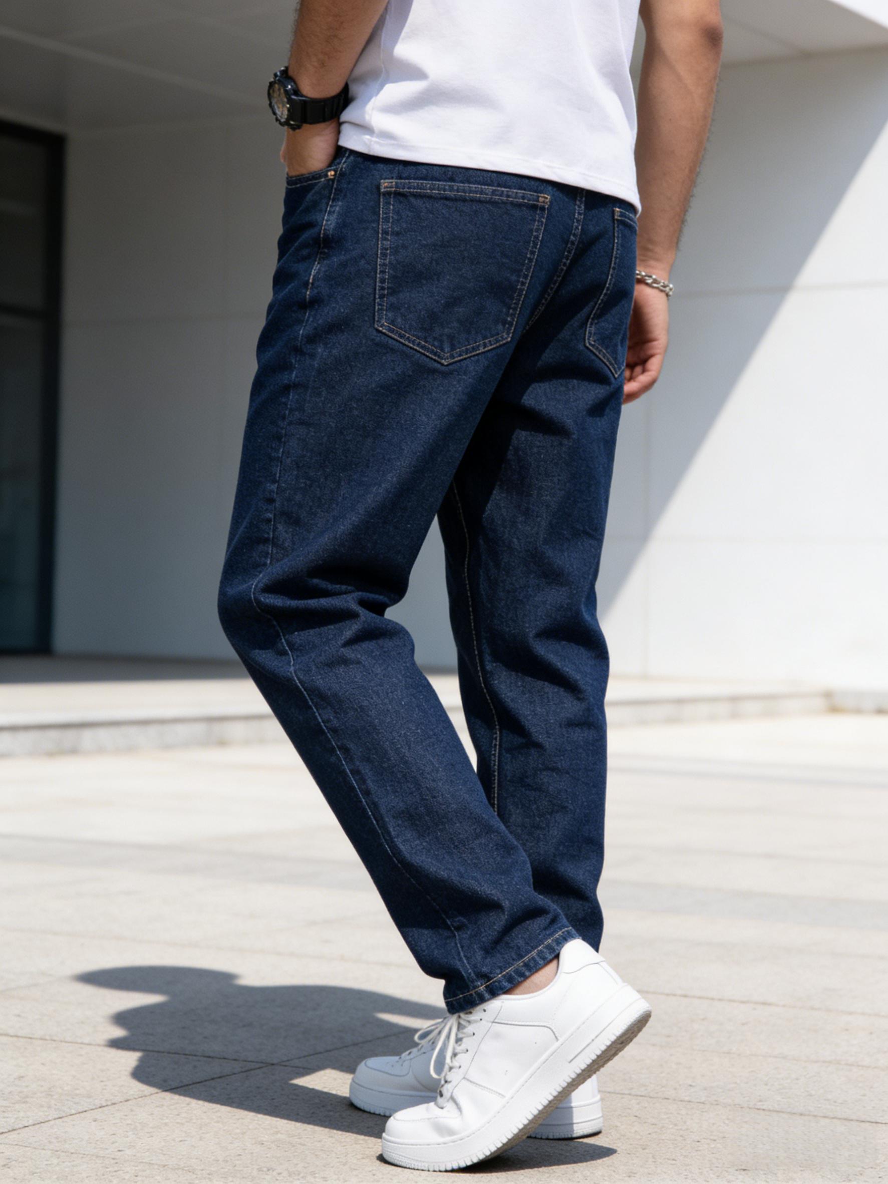 Men's Baggy Straight Leg Jeans, Mid Rise Comfort Casual Denim Pants, Breathable Soft Stretch Fashion Business Versatile