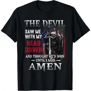Devil Saw Me With My Head Thought He& # 39;d Won Until I Said Amen T-Shirt        Graphic tees Shortsleeve Casual