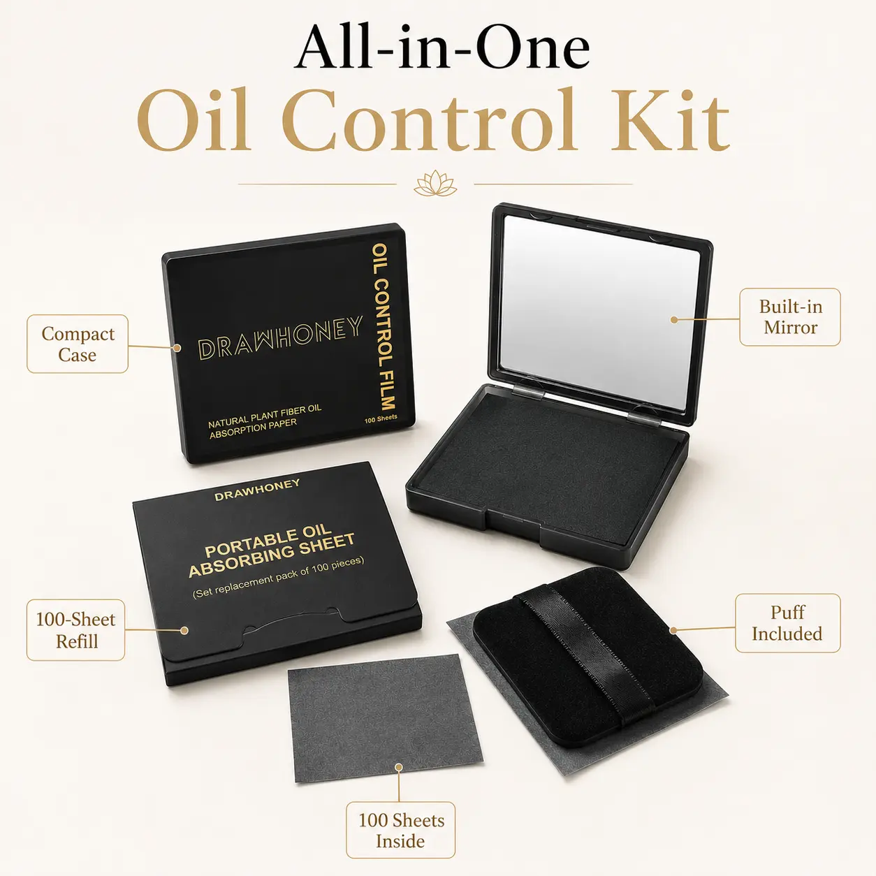 Oil Absorbing Sheets with Portable Magnetic Case, 200 Count Natural Plant Fiber Paper for Daily Shine Control & Makeup Touch-Up, Fragrance-Free for Oily Combination Skin, 200Pcs, Oily Skin, Set, Storage