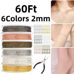 60 Feet Jewelry Making Chains 2mm Necklace Chains 6 Colors Metal Cable Chain Link with Lobster Clasps and Jump Rings for Jewelry Making DIY Necklace Bracelet Anklet - Home Improvement.