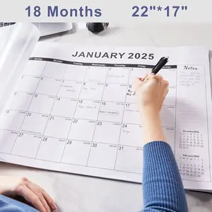 2025 desk calendar large 22x17,desktop calendar with plastic cover,18 month,with notes section