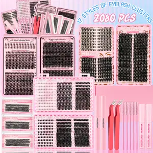 Fluffy Wispy Lash Clusters Kit, Summer Beauty Gift, All-In-One DIY Lash Extension Set With Complete Accessories, Salon-Quality Makeup For Women, Easy Self-Application Lashes, Premium Lash Kit, D Curl Hybrid Set, Individual Cluster Eyelashes Natural
