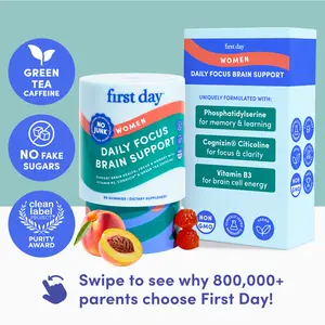 FIRST DAY Women's Daily Focus Brain Support Gummies - Cognitive Support for Concentration, Focus & Memory - withCognizin, Phosphatidylserine, and Vitamin B3 - Non-GMO, Vegan, No Fake Sugars - 30-Day supply