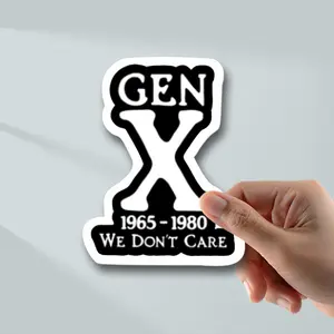 Gen X 1965-1980 "We Don't Care" Vinyl Stickers - Bold Font and X-symbol Design, Universal Car Sticker, Suitable for Cars, Laptops, Water Bottles, Windows, Walls - Wood, Plastic, Glass Metal Multi Surface Durable Adhesive
